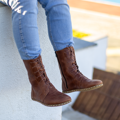 Barefoot Grounding Effect Crazy New Brown Leather Boots For Men