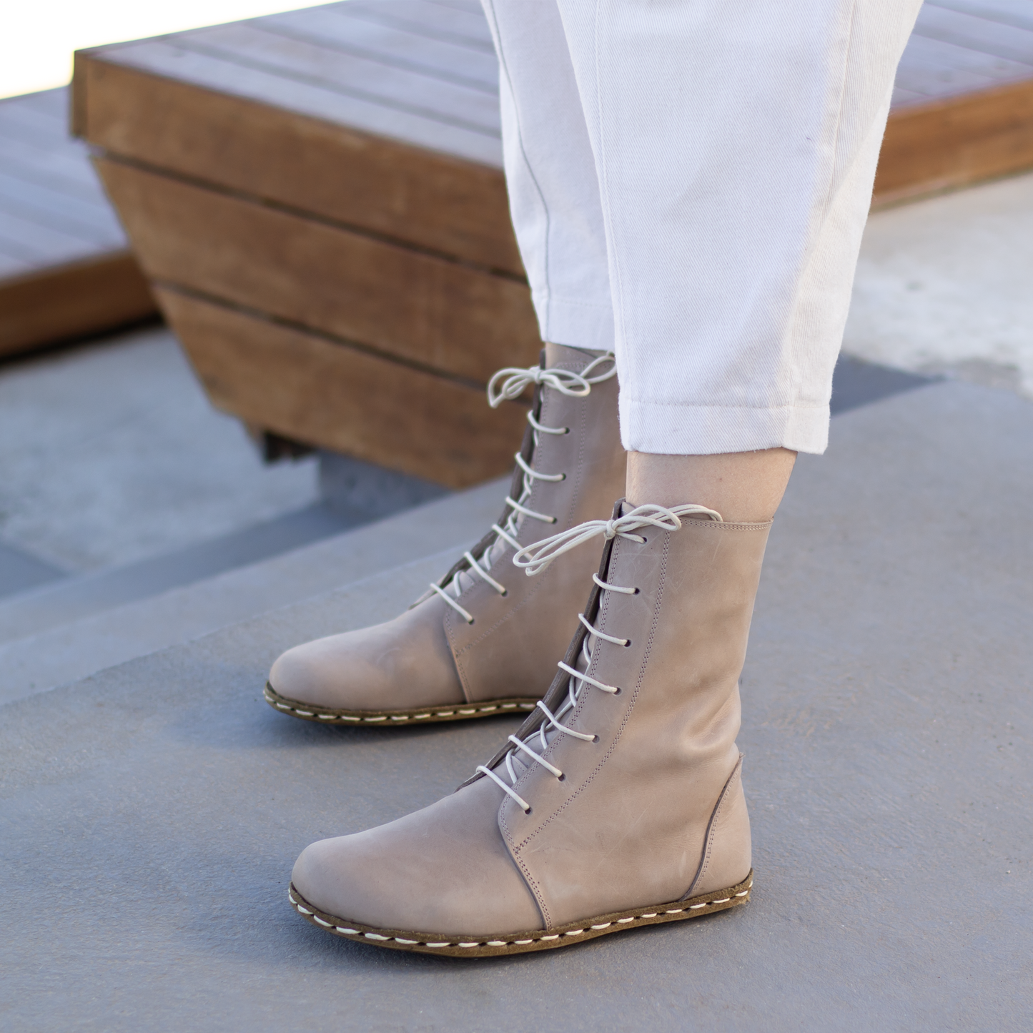 Barefoot Grounding Effect Cream Leather Boots For Women