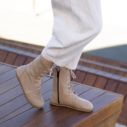 Barefoot Grounding Effect Cream Leather Boots For Women