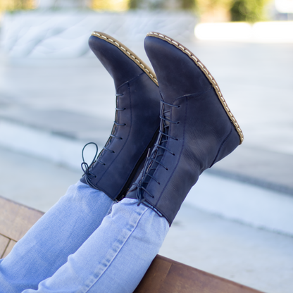 Barefoot Grounding Effect Navy Blue Leather Boots For Men