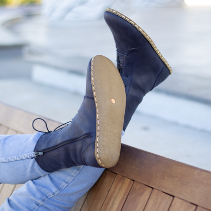 Barefoot Grounding Effect Navy Blue Leather Boots For Men