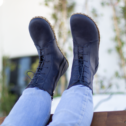 Barefoot Grounding Effect Navy Blue Leather Boots For Men