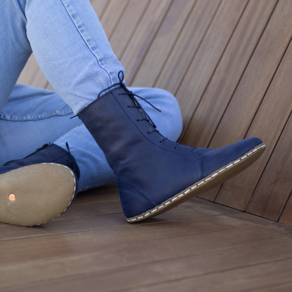 Barefoot Grounding Effect Navy Blue Leather Boots For Men