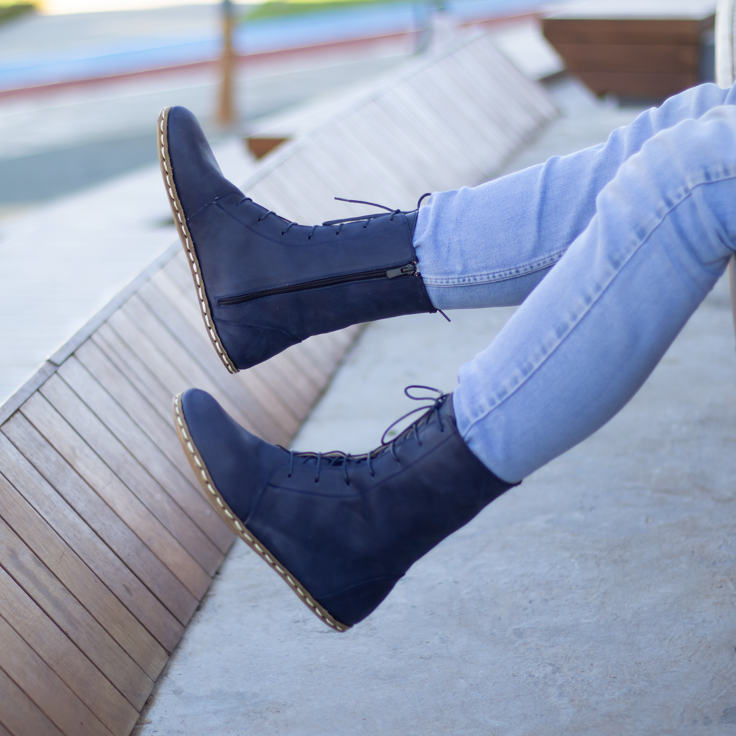 Barefoot Grounding Effect Navy Blue Leather Boots For Men