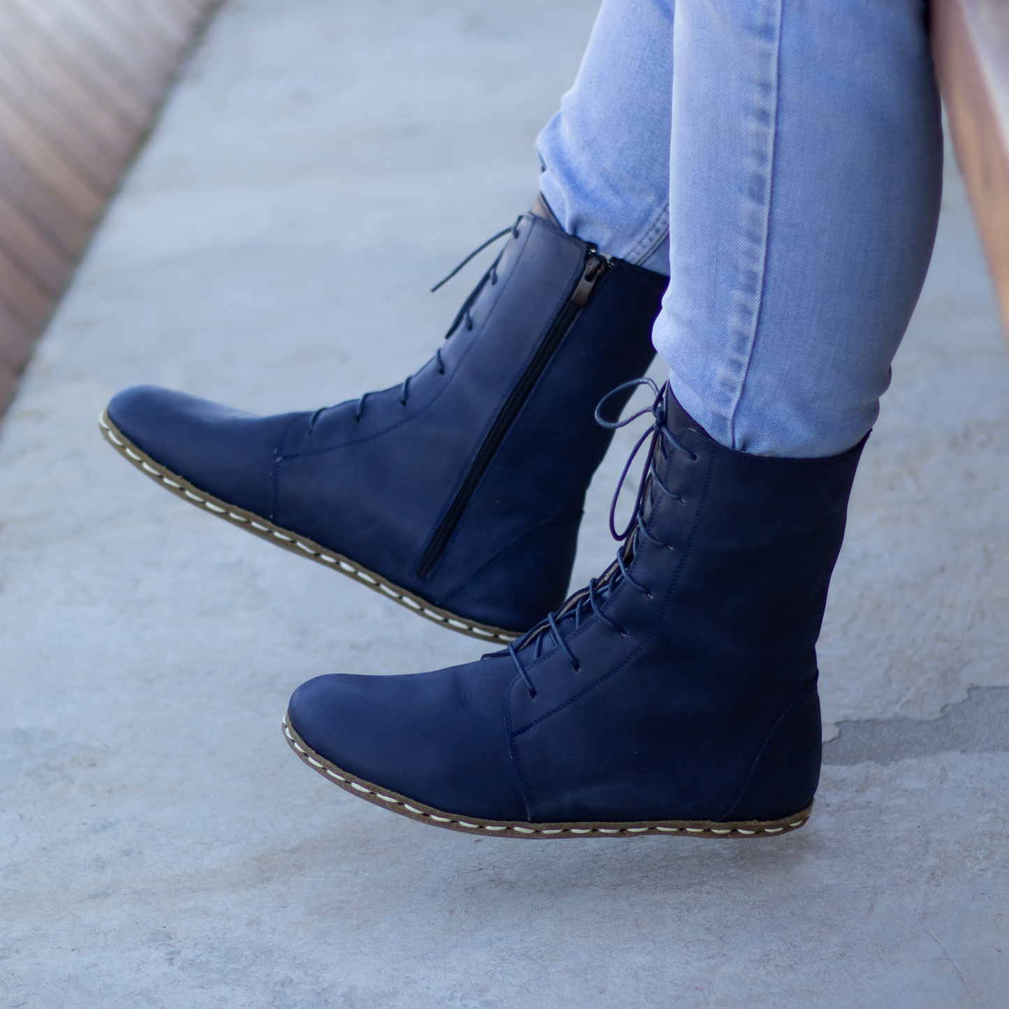 Barefoot Grounding Effect Navy Blue Leather Boots For Men