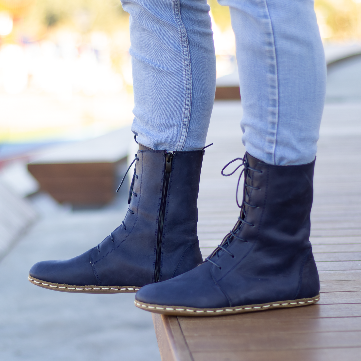 Barefoot Grounding Effect Navy Blue Leather Boots For Men