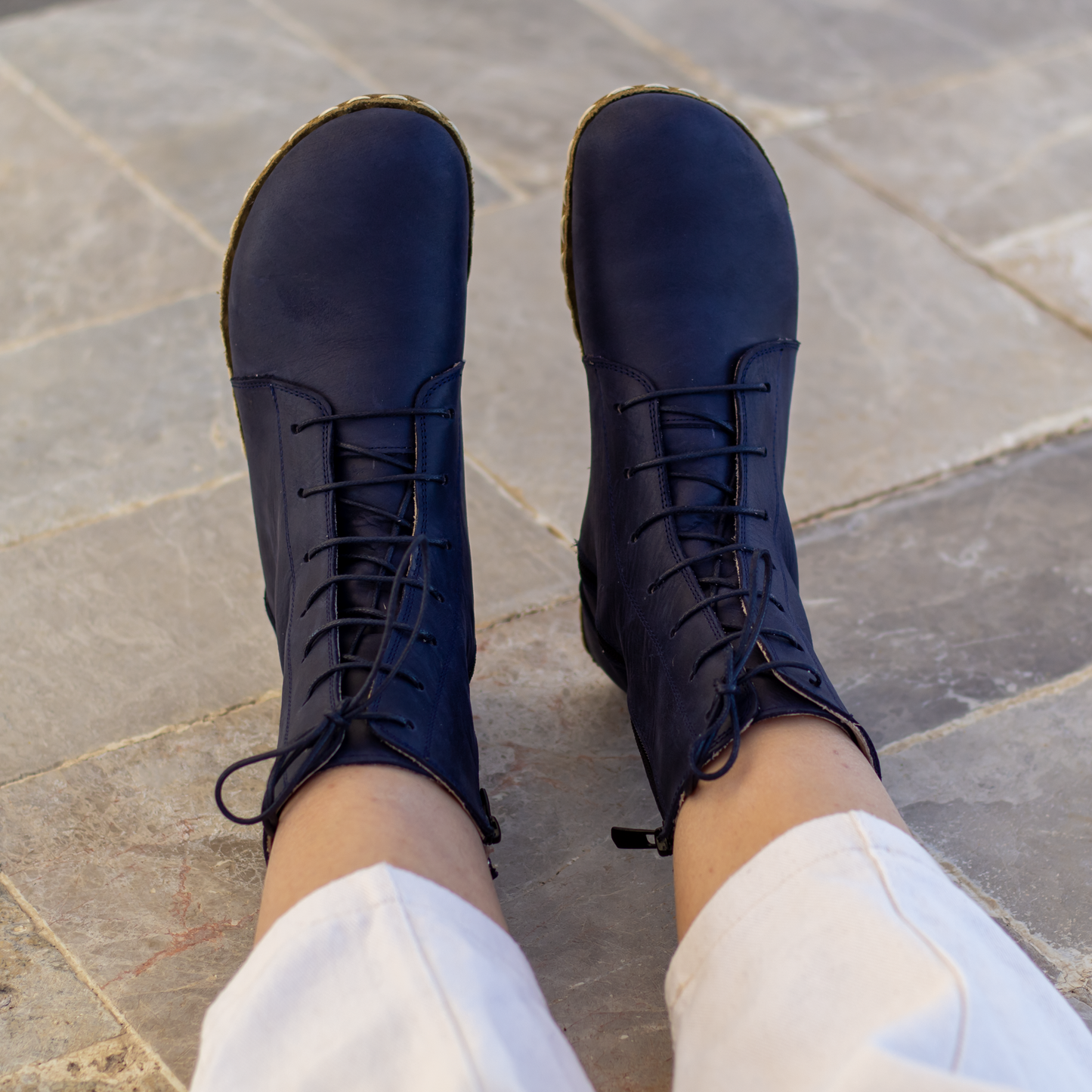 Barefoot Grounding Effect Navy Blue Leather Boots For Women