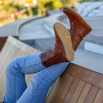 Barefoot Grounding Effect Tornado Brown Leather Boots For Men