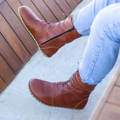 Barefoot Grounding Effect Tornado Brown Leather Boots For Men