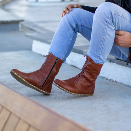 Barefoot Grounding Effect Tornado Brown Leather Boots For Men