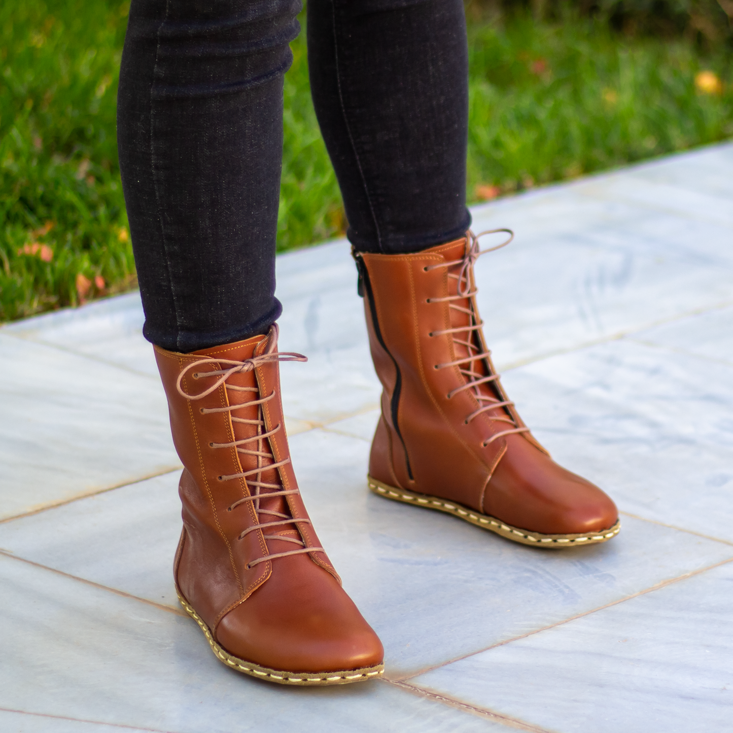 Barefoot Grounding Effect Tornado Brown Leather Boots For Women