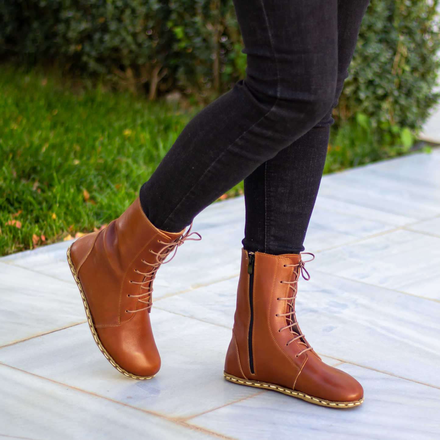 Barefoot Grounding Effect Tornado Brown Leather Boots For Women