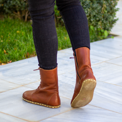 Barefoot Grounding Effect Tornado Brown Leather Boots For Women