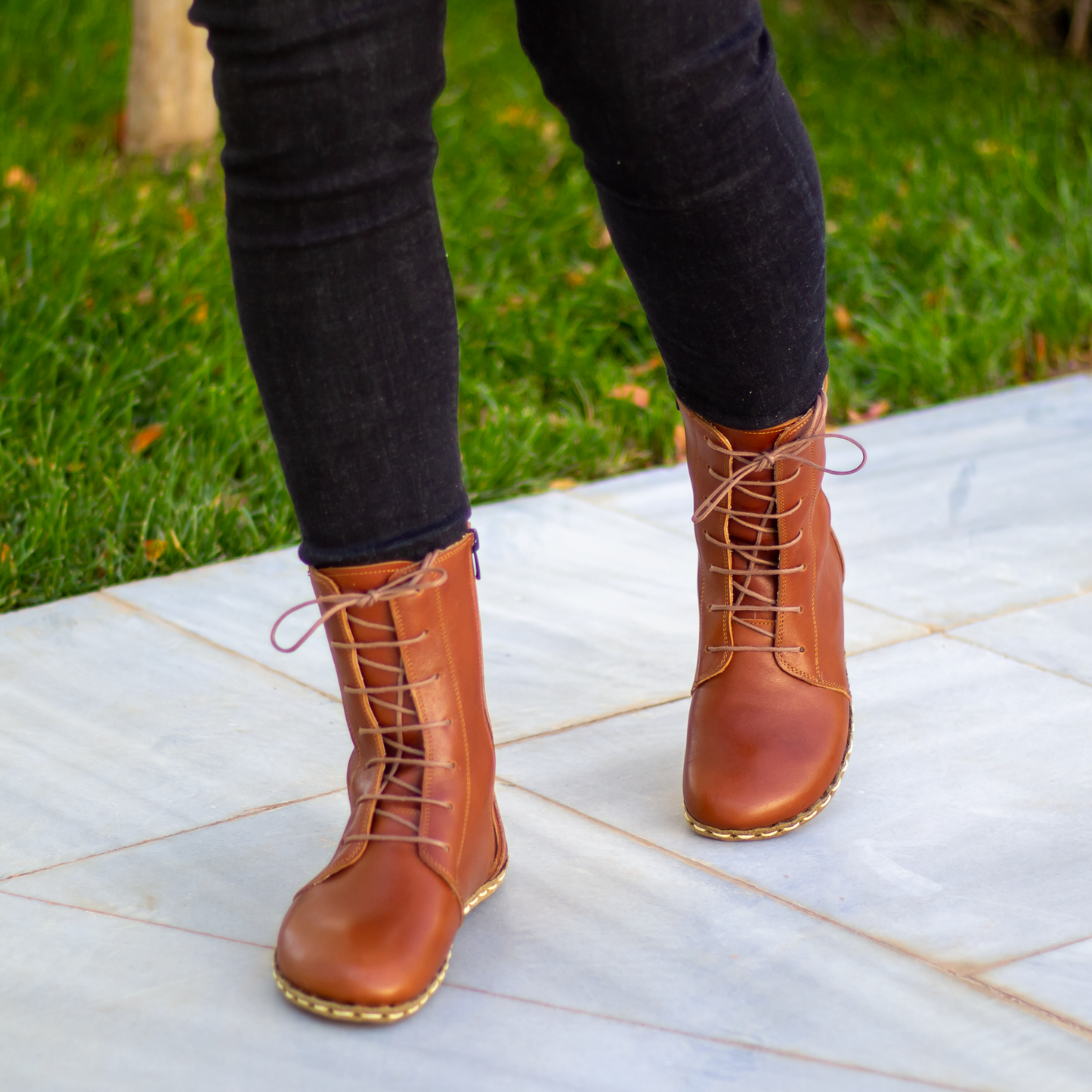 Barefoot Grounding Effect Tornado Brown Leather Boots For Women