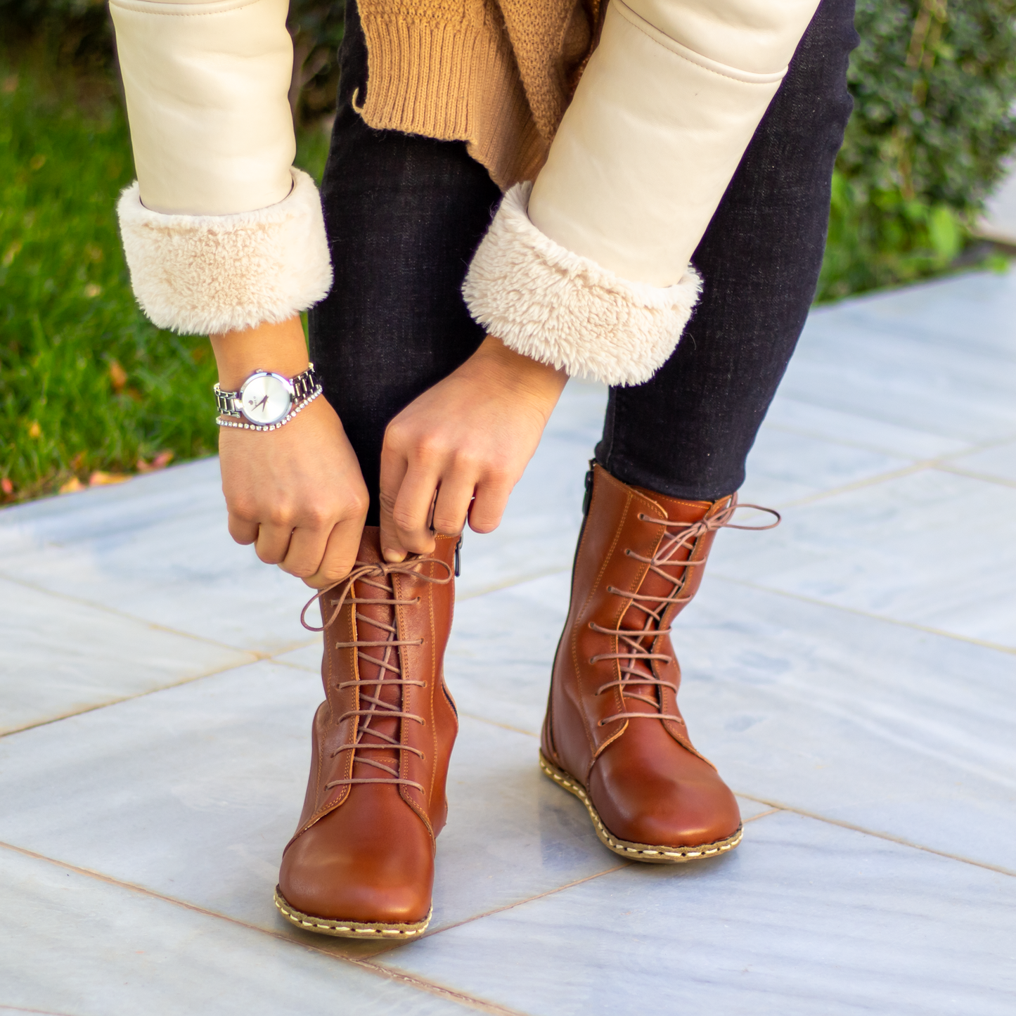 Barefoot Grounding Effect Tornado Brown Leather Boots For Women