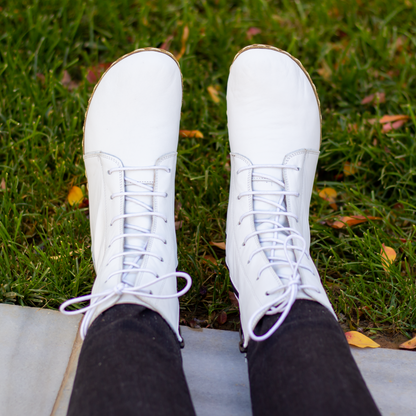 Barefoot Grounding Effect White Leather Boots For Women