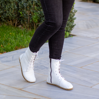 Barefoot Grounding Effect White Leather Boots For Women