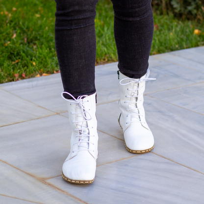 Barefoot Grounding Effect White Leather Boots For Women