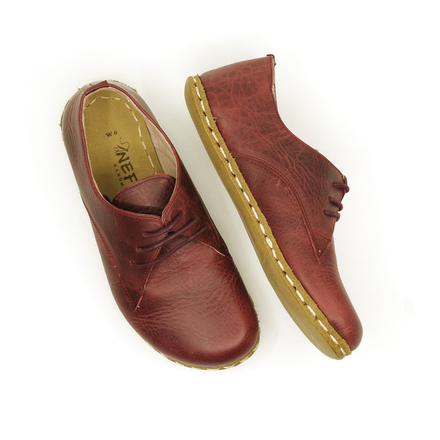 Barefoot Leather Mens Shoes Burgundy Lace-up