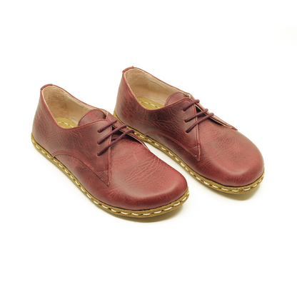 Barefoot Leather Mens Shoes Burgundy Lace-up