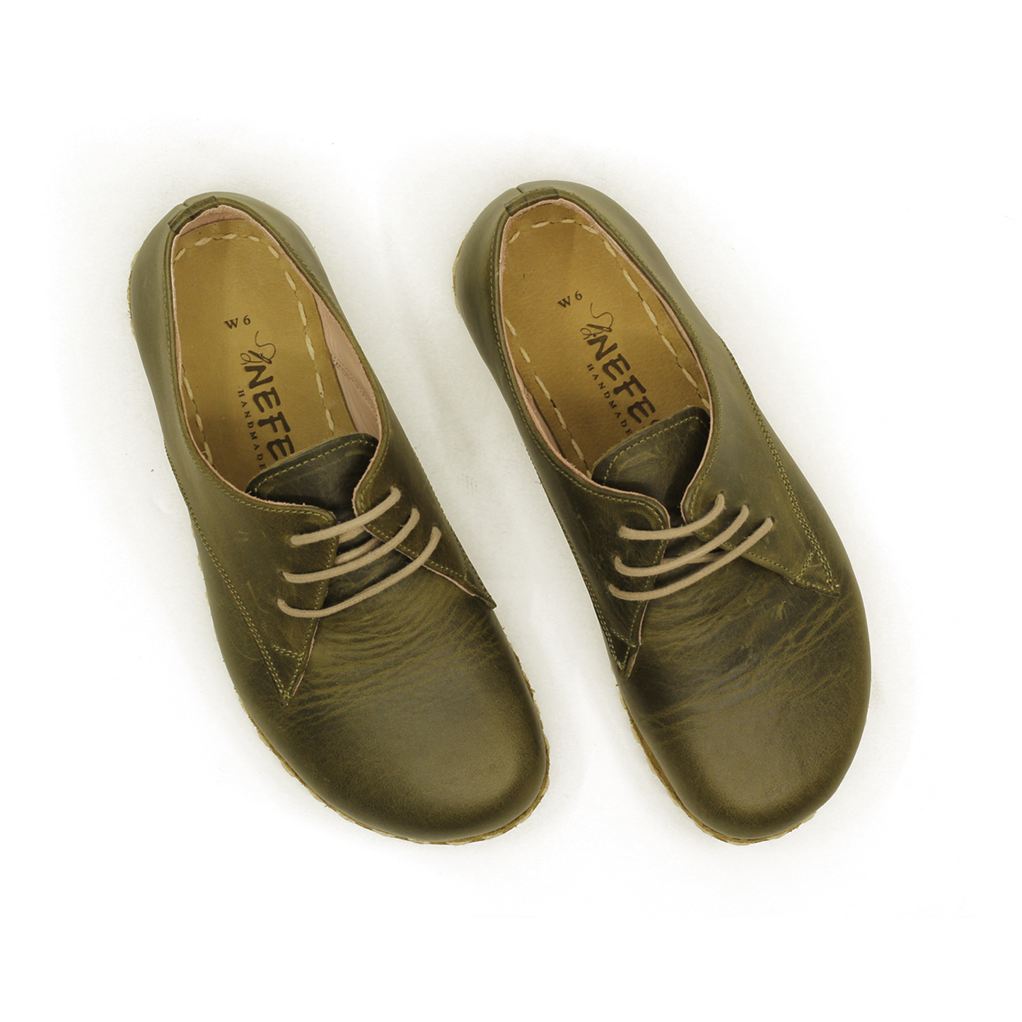 Barefoot Leather Mens Shoes Military Green Lace-up