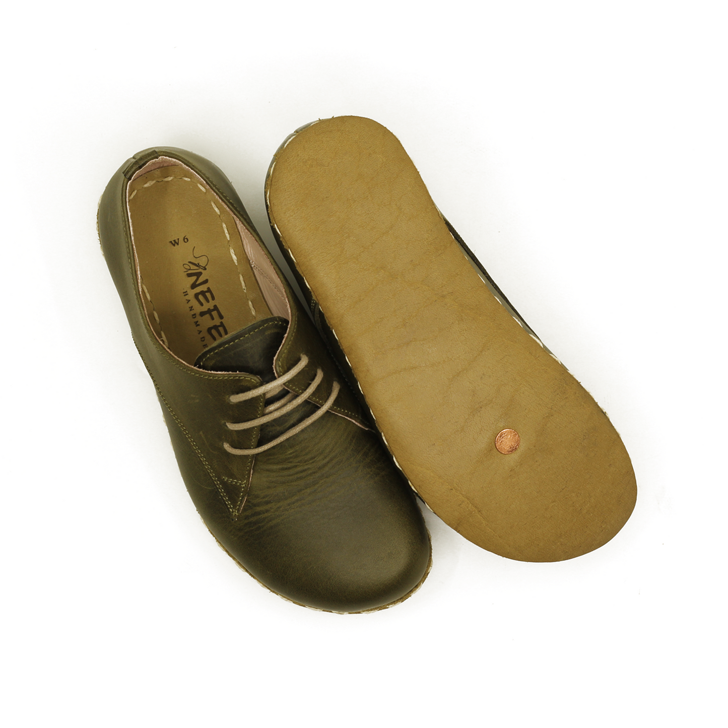 Barefoot Leather Mens Shoes Military Green Lace-up