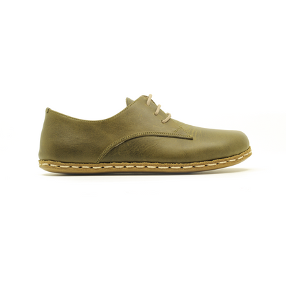 Barefoot Leather Mens Shoes Military Green Lace-up