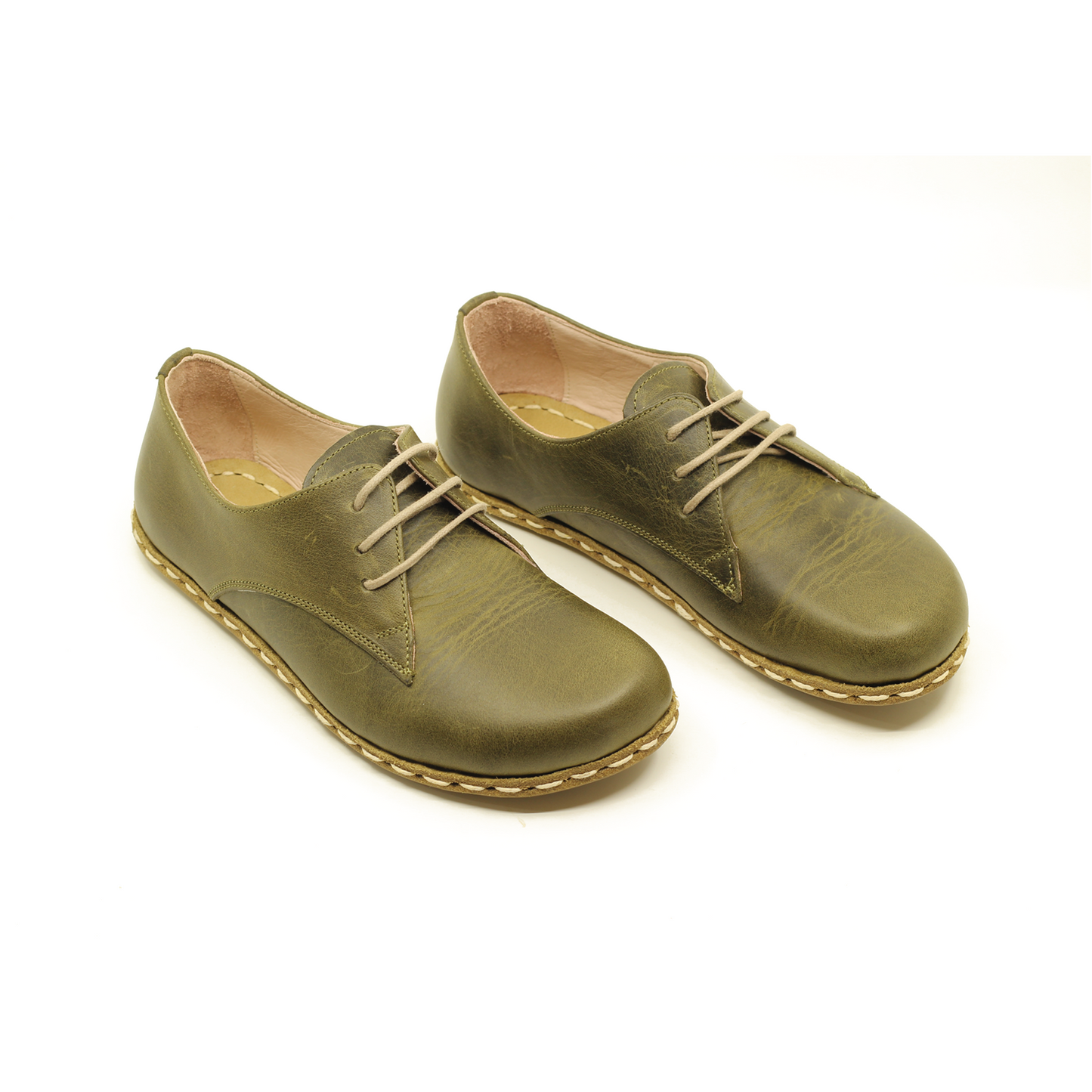 Barefoot Leather Mens Shoes Military Green Lace-up