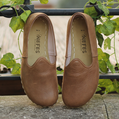 Barefoot Matte Brown Leather Shoes: Handmade For Men's