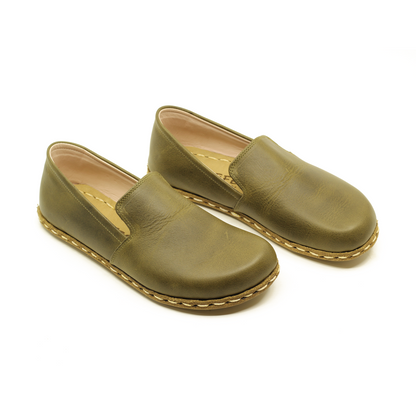 Barefoot Military Green Leather Women's Shoes "Modern Style"