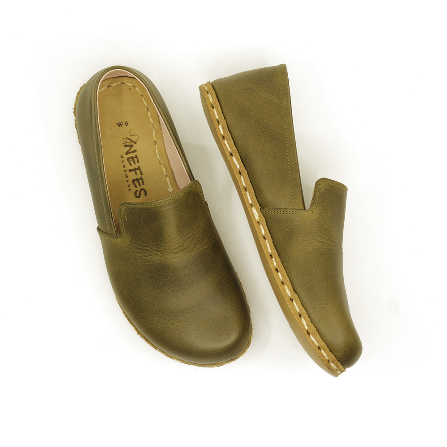 Barefoot Military Green Leather Women's Shoes "Modern Style"