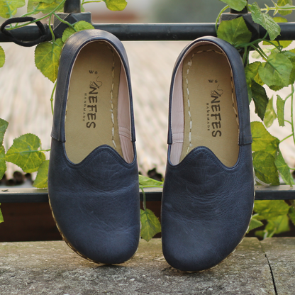 Barefoot Navy Blue Leather Shoes: Handmade For Men's