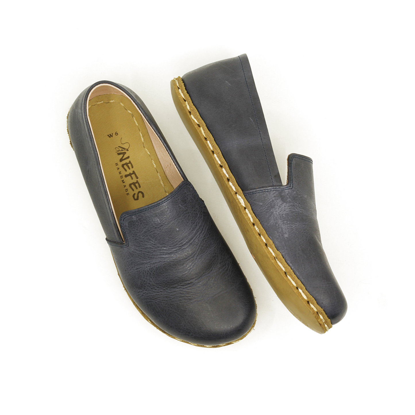 Barefoot Navy Blue Leather Women's Shoes "Modern Style"