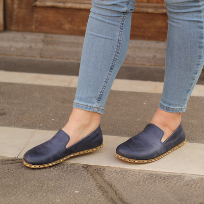 Barefoot Navy Blue Leather Women's Shoes "Modern Style"