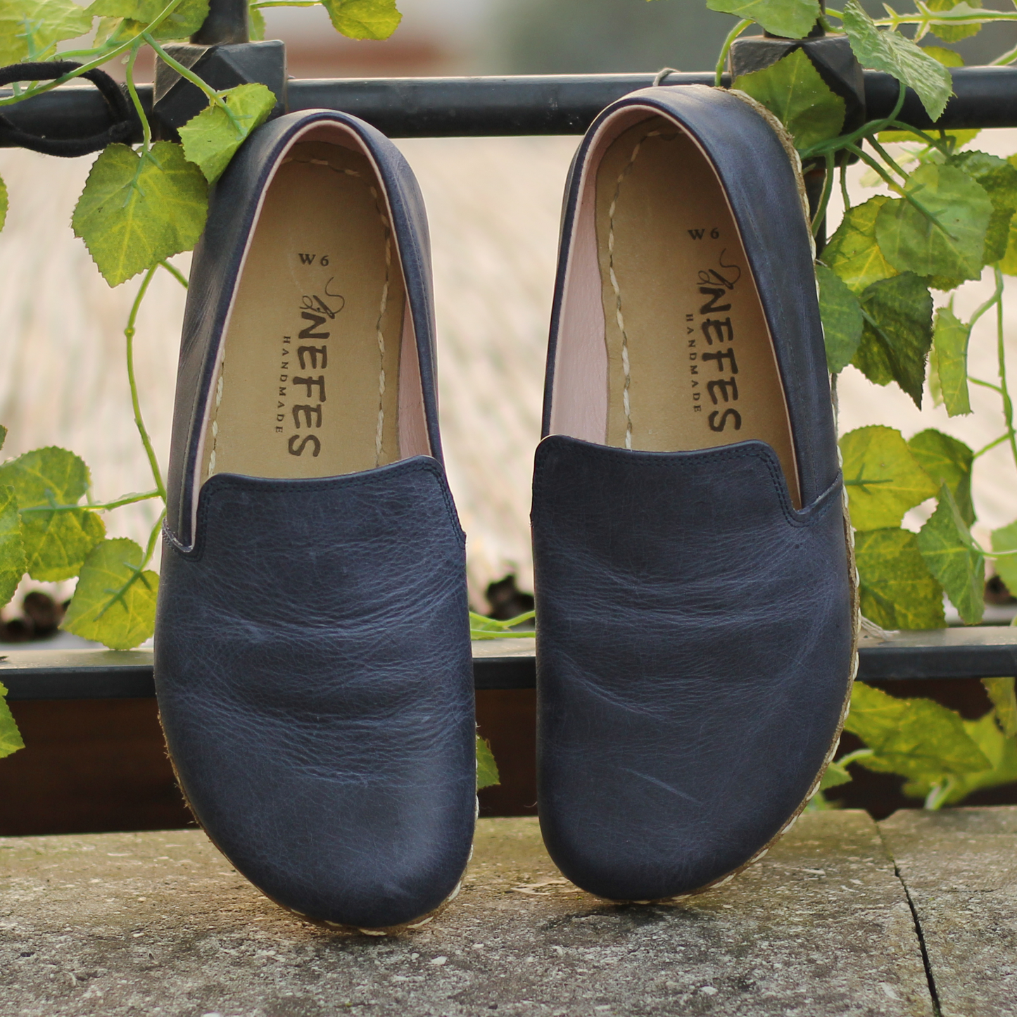 Barefoot Navy Blue Leather Women's Shoes "Modern Style"