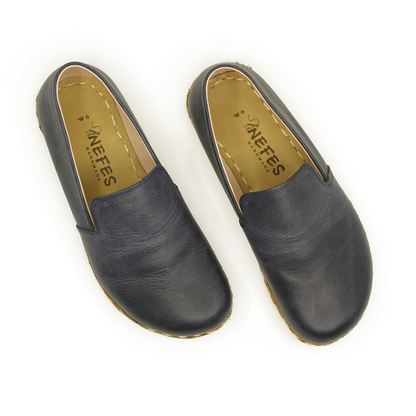 Barefoot Navy Blue Leather Women's Shoes "Modern Style"