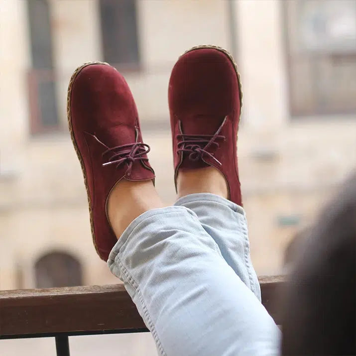 Lace-up Barefoot Men's Shoes Nubuck Burgundy