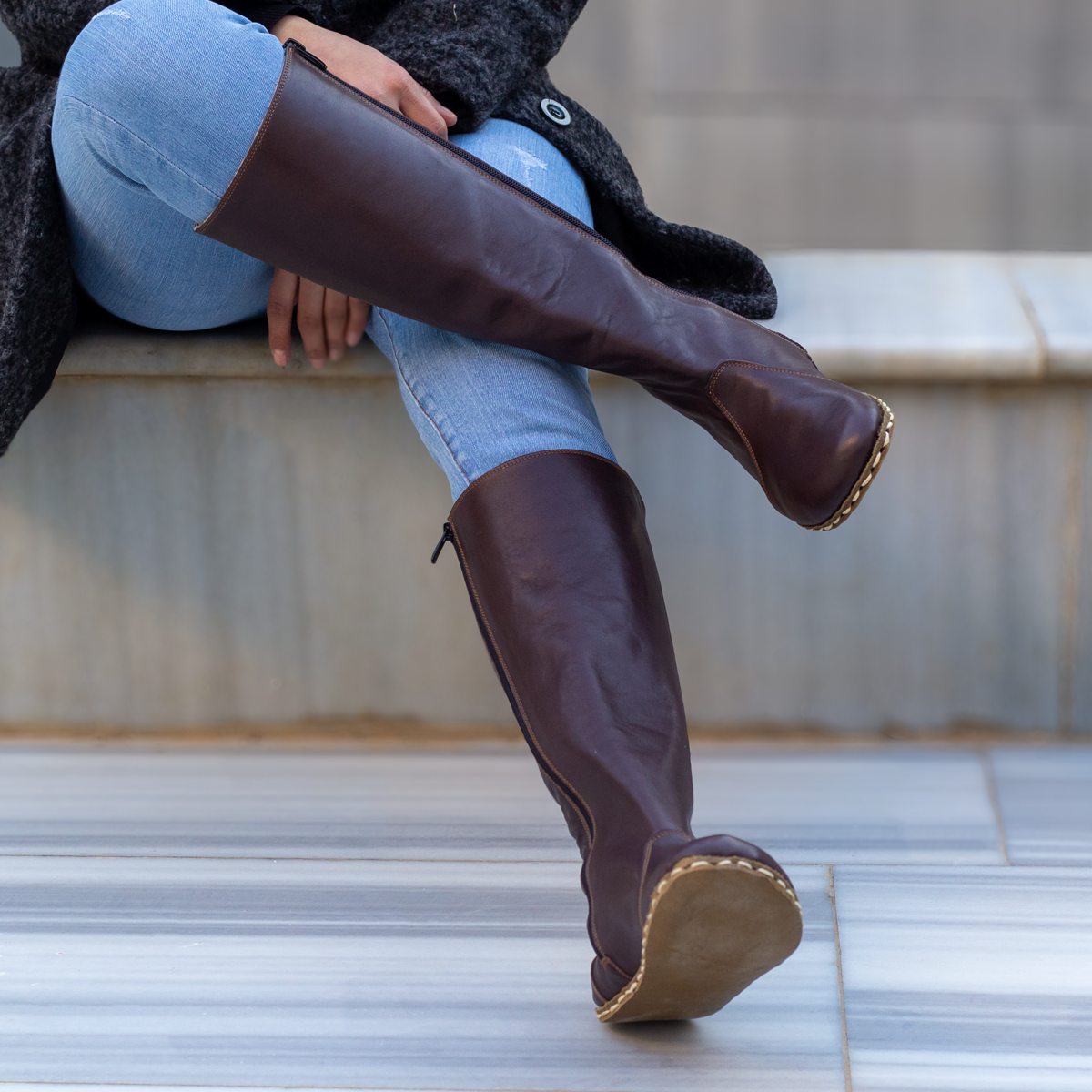 Bitter Brown Women's Leather Barefoot Earthing Long Boots