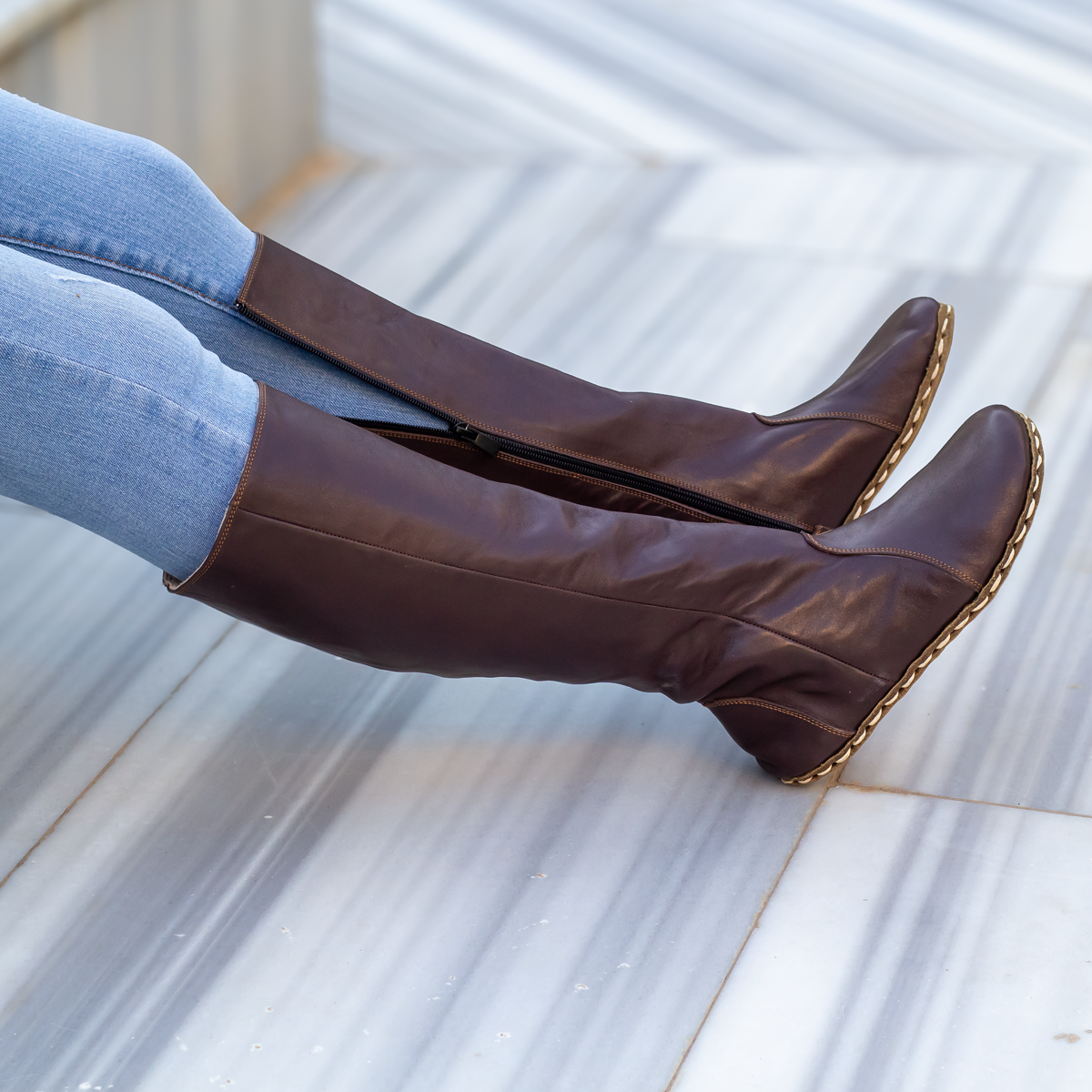 Bitter Brown Women's Leather Barefoot Earthing Long Boots