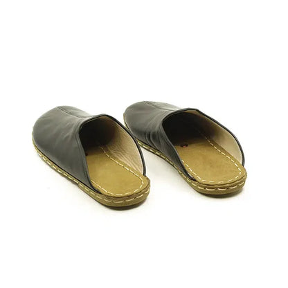 Closed Toe Leather Men's Slippers Black