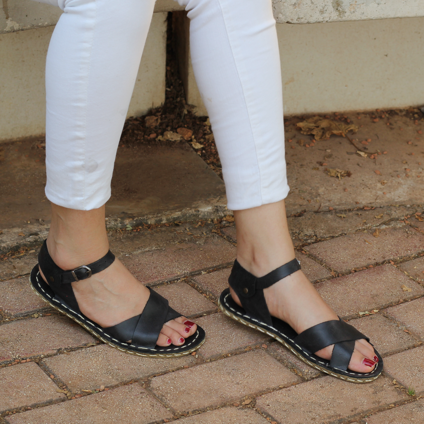 Black Leather Women's Huarache Barefoot Sandals