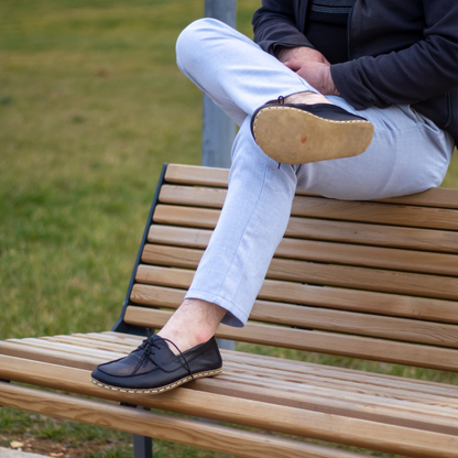 Black Men's Leather Earthing Barefoot Shoes