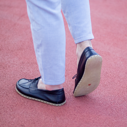 Black Men's Leather Earthing Barefoot Shoes