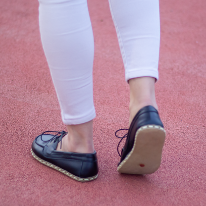 Black Women's Leather Earthing Barefoot Shoes