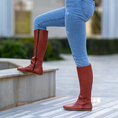 Brown Women's Leather Barefoot Earthing Long Boots