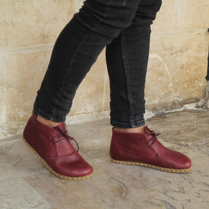 Burgundy Barefoot Leather Men's Laced Short Boots