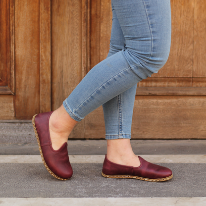 Burgundy Barefoot Leather Shoes Flat for Women