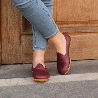 Burgundy Barefoot Leather Shoes Flat for Women