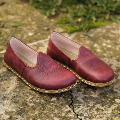 Burgundy Barefoot Leather Shoes Flat for Women