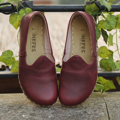 Burgundy Barefoot Leather Shoes Flat for Women